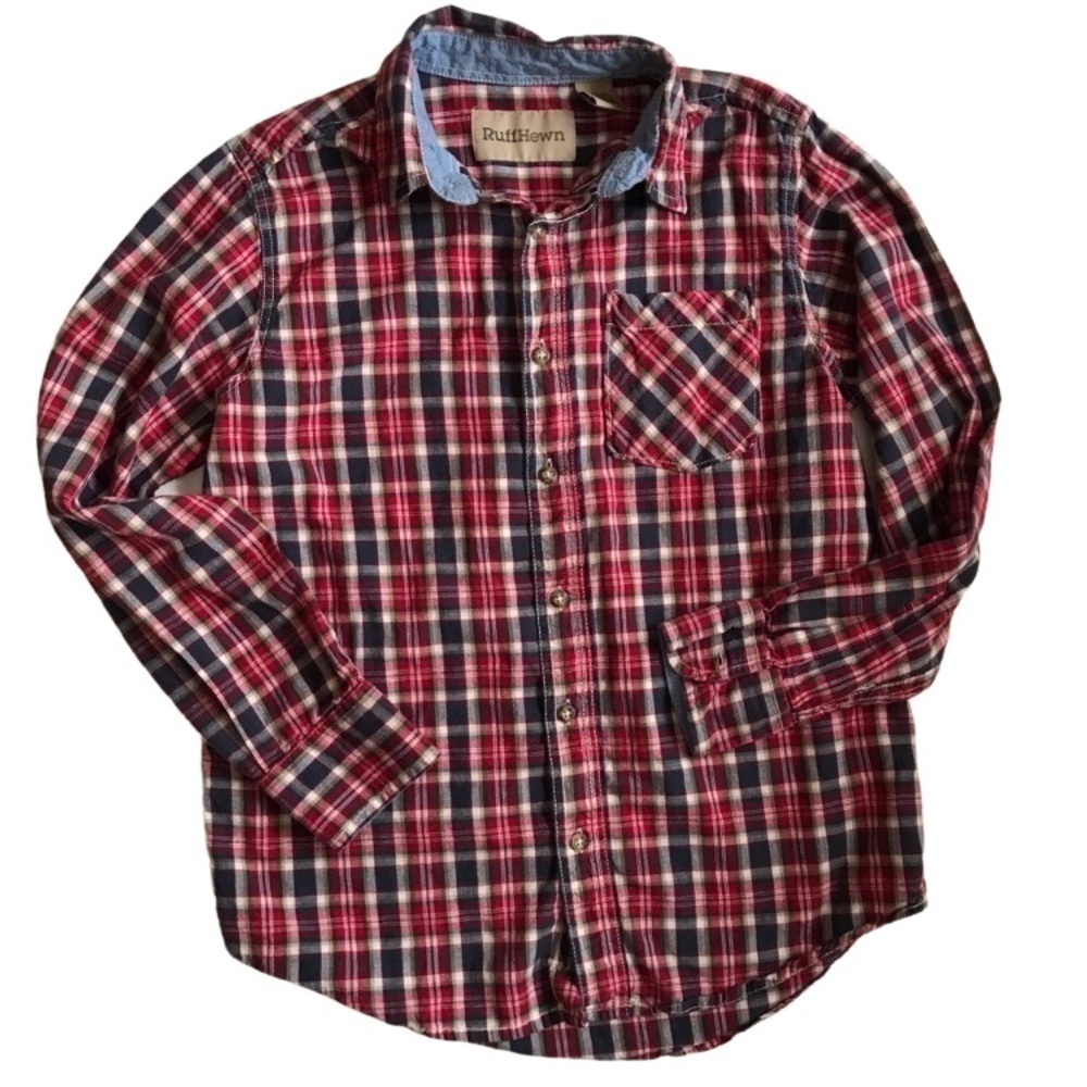 Boys Ruff Hewn Plaid Shirt 10/12 Red And Black